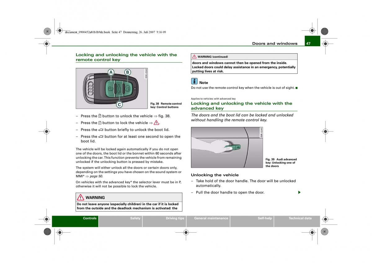 Audi A4 B8 owners manual / page 49