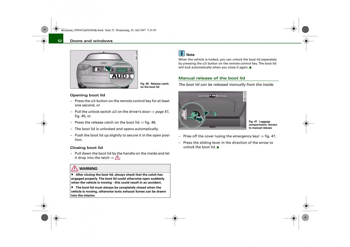 Audi A4 B8 owners manual / page 54