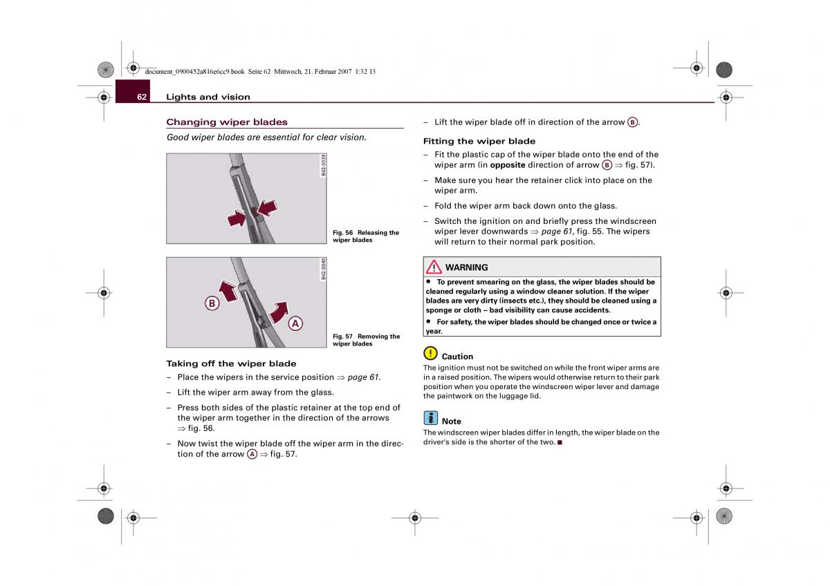 Audi R8 I 1 owners manual / page 64