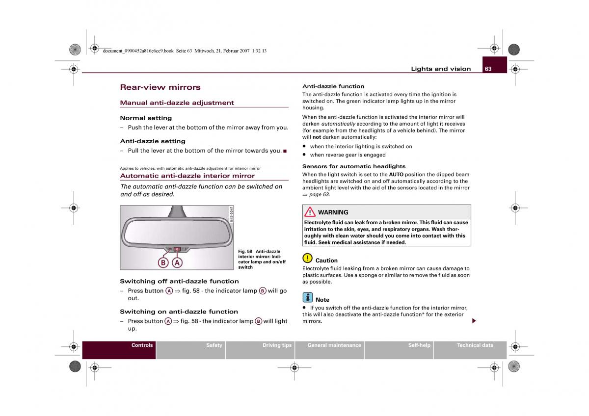 Audi R8 I 1 owners manual / page 65