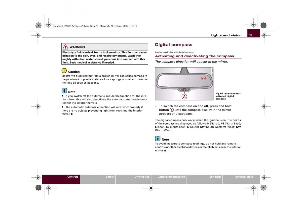 Audi R8 I 1 owners manual / page 67