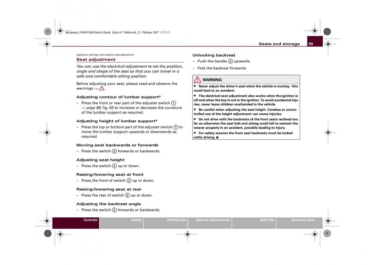 manual  Audi R8 I 1 owners manual / page 71