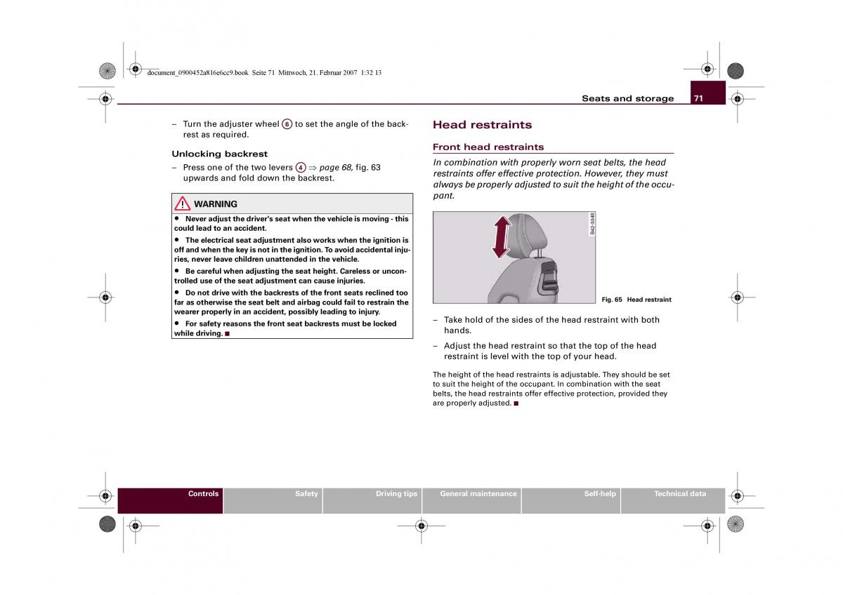 manual  Audi R8 I 1 owners manual / page 73