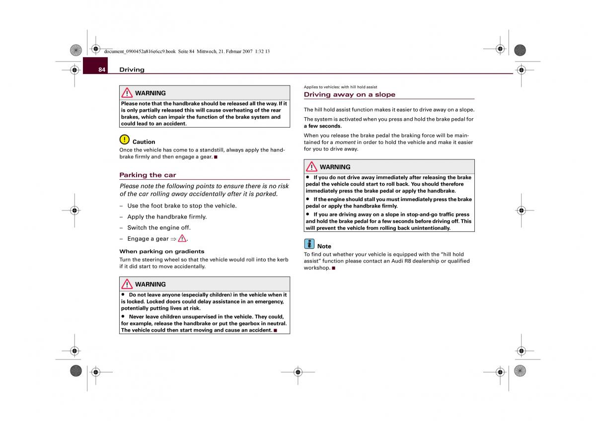 manual  Audi R8 I 1 owners manual / page 86