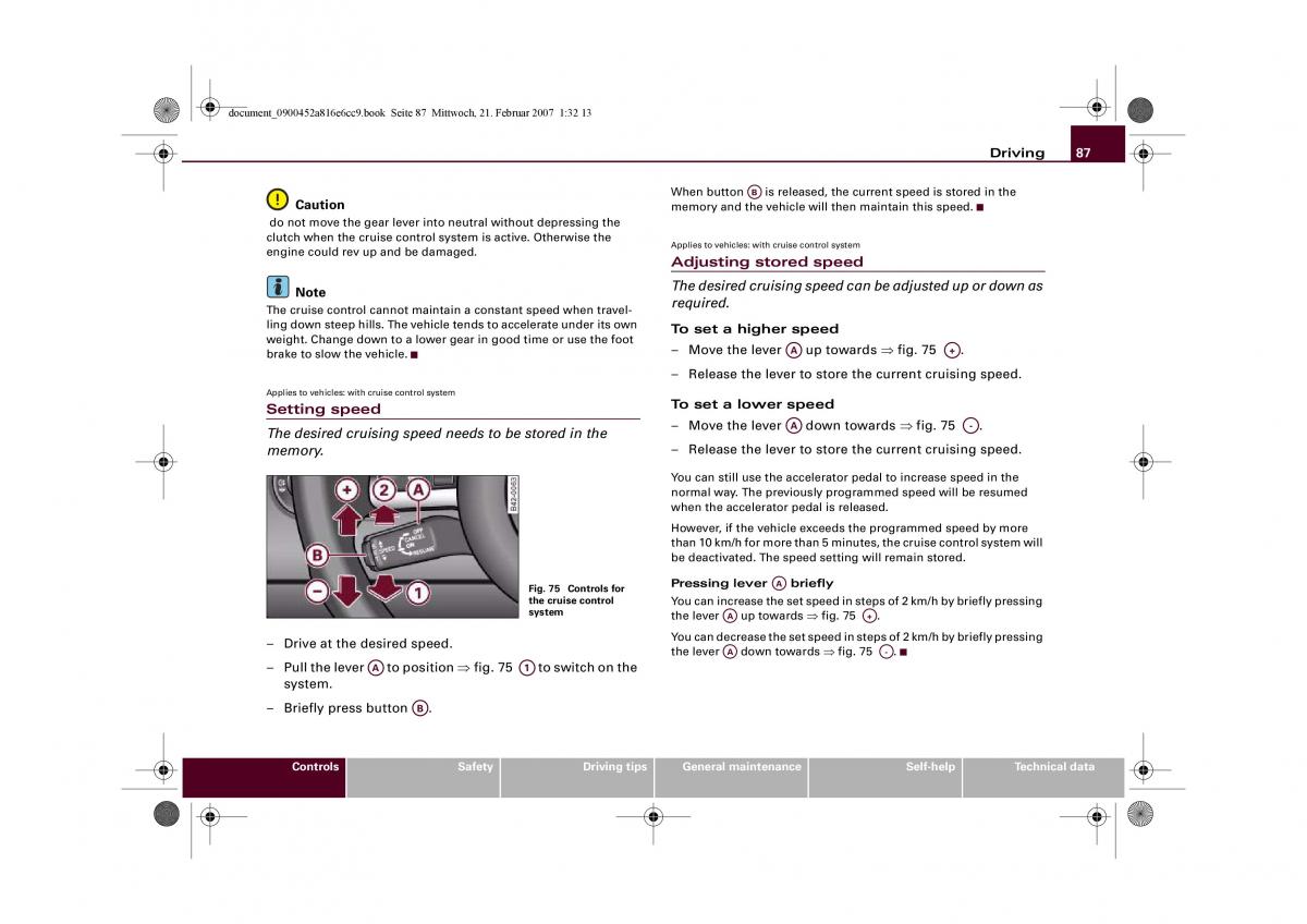 Audi R8 I 1 owners manual / page 89