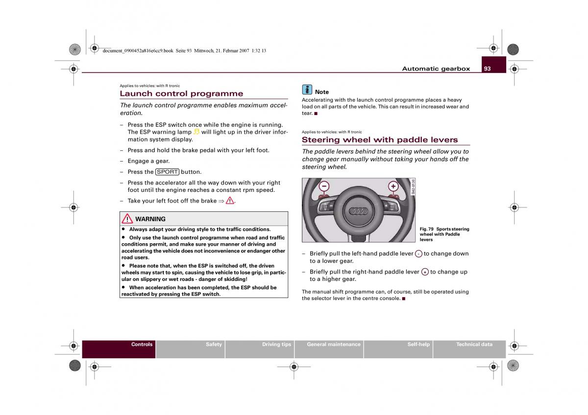 manual  Audi R8 I 1 owners manual / page 95