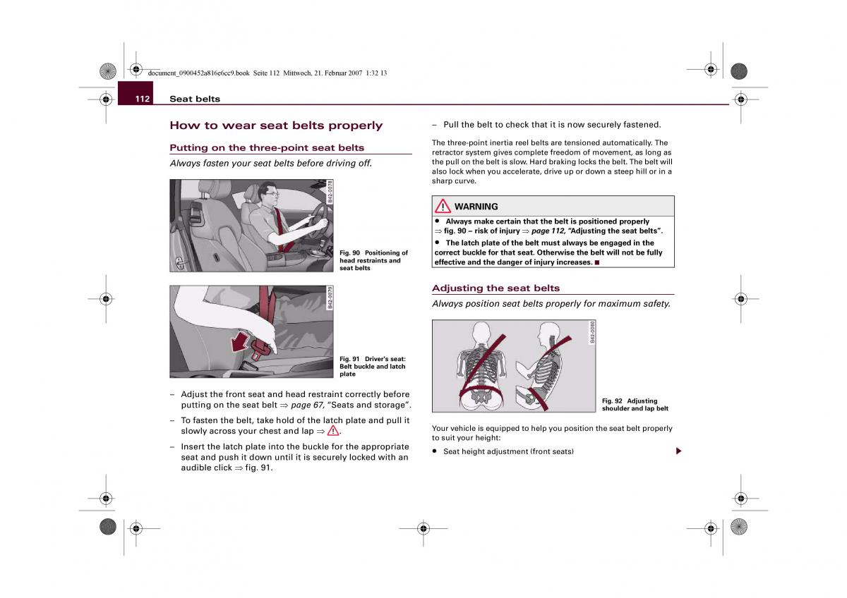 manual  Audi R8 I 1 owners manual / page 114