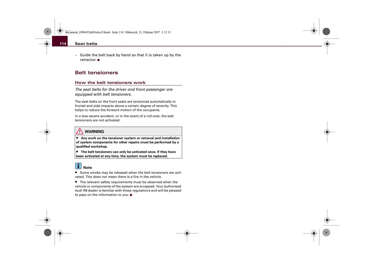 manual  Audi R8 I 1 owners manual / page 116