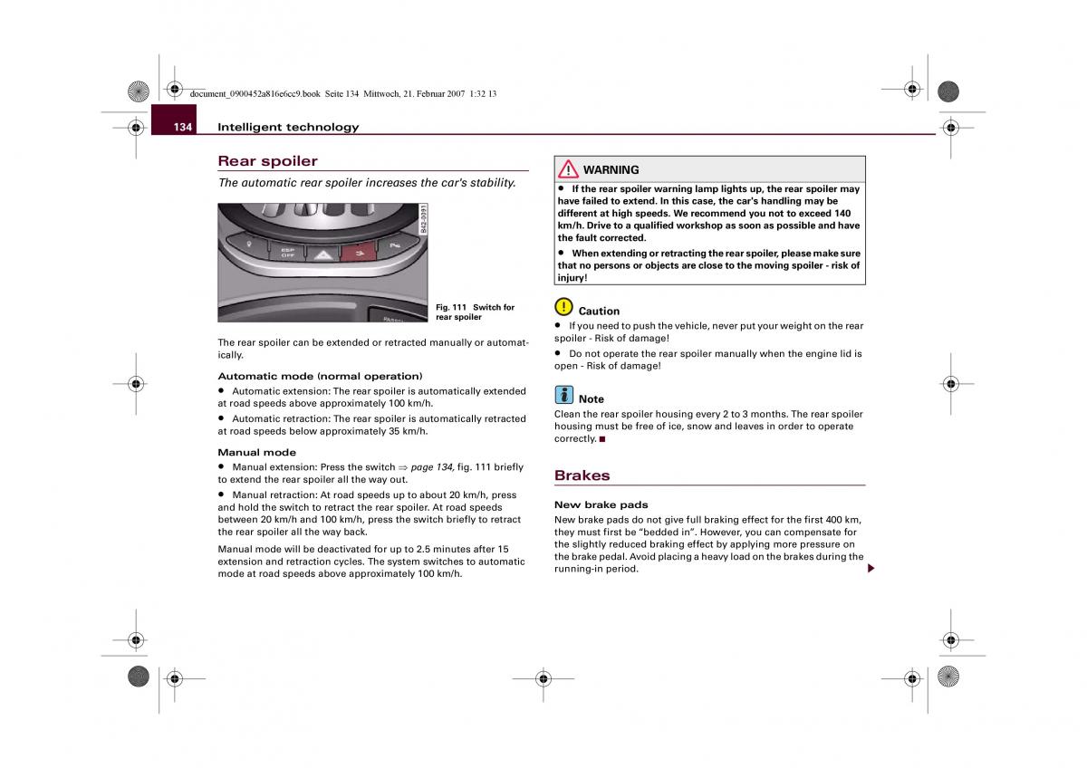 manual  Audi R8 I 1 owners manual / page 136