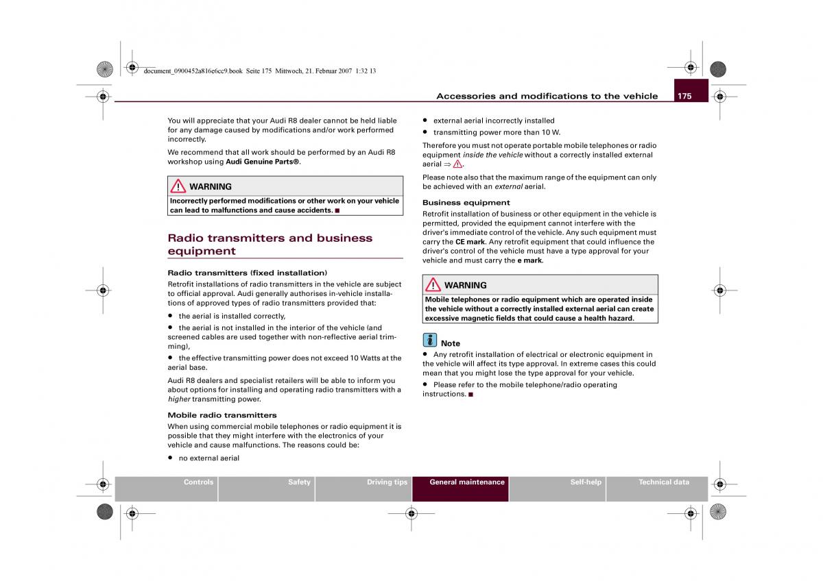 manual  Audi R8 I 1 owners manual / page 177