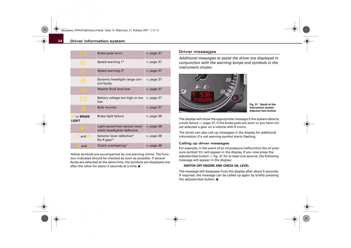 manual  Audi R8 I 1 owners manual / page 36