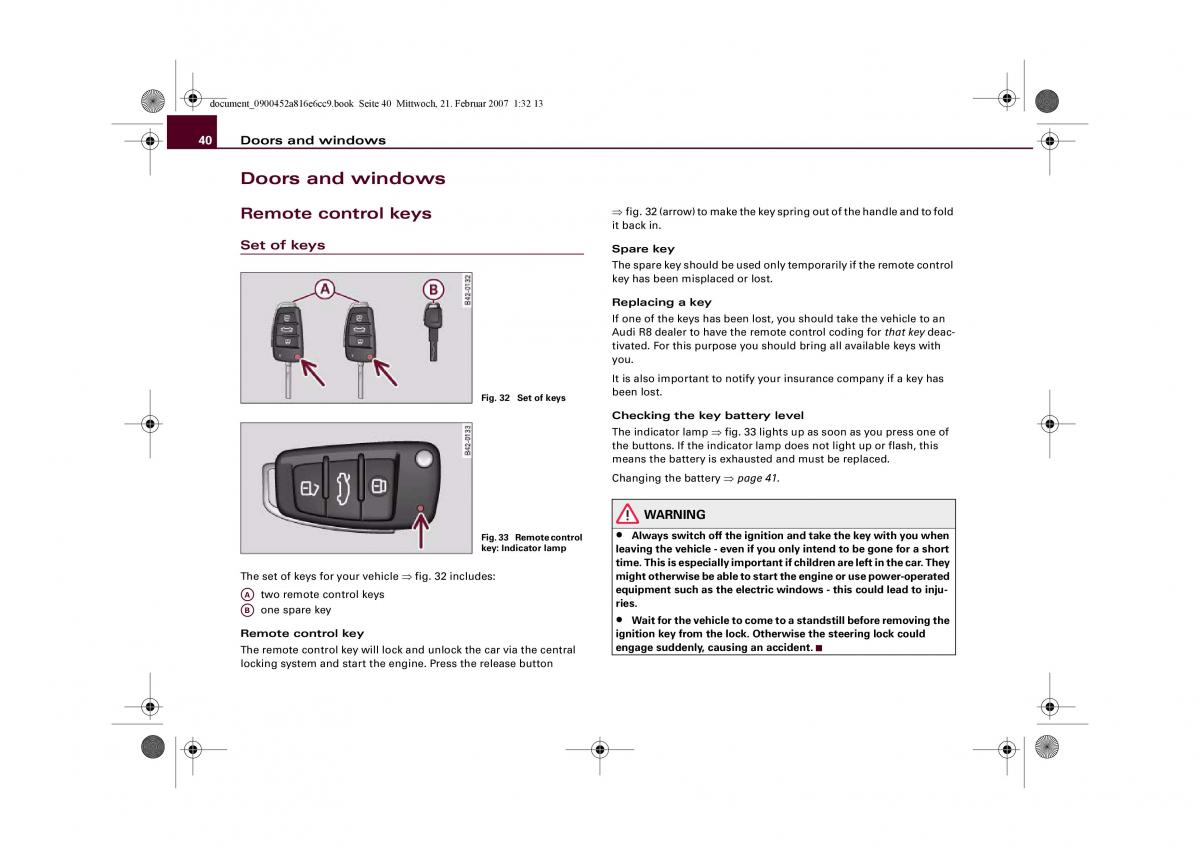 manual  Audi R8 I 1 owners manual / page 42