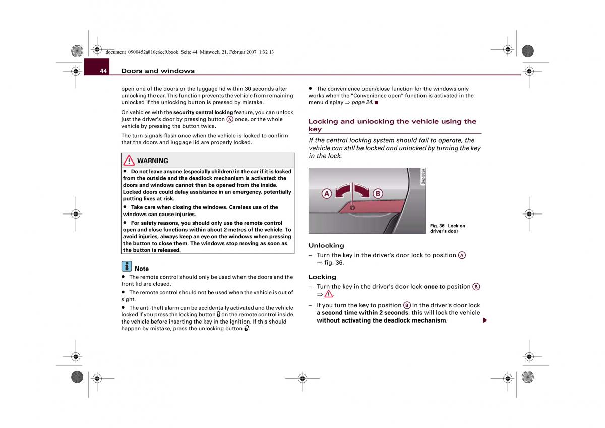 manual  Audi R8 I 1 owners manual / page 46