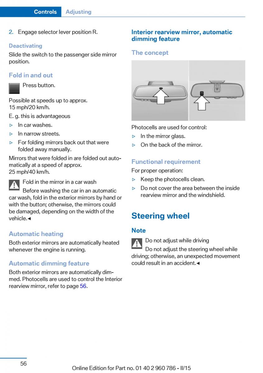 BMW M4 F82 F84 Coupe M Power owners manual / page 60