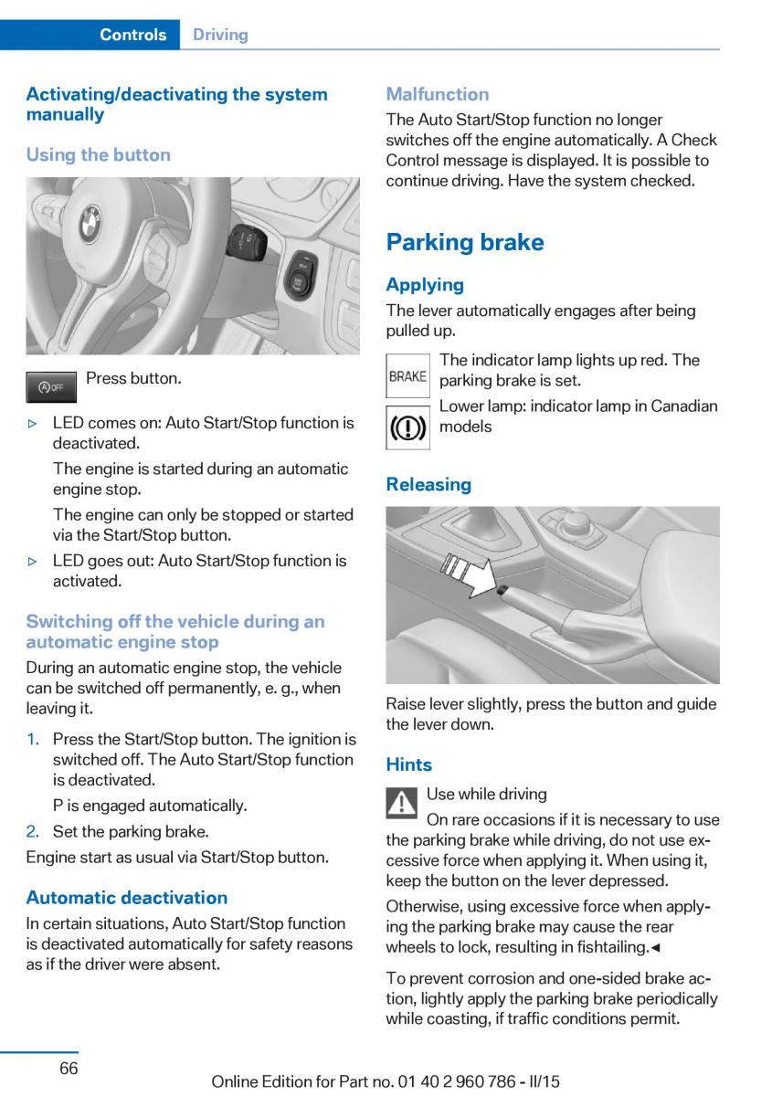 BMW M4 F82 F84 Coupe M Power owners manual / page 70