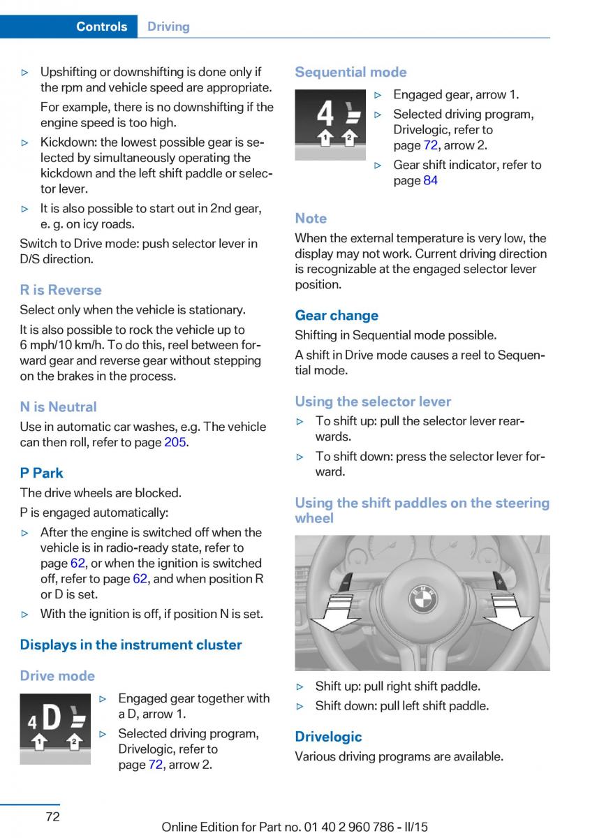 BMW M4 F82 F84 Coupe M Power owners manual / page 76