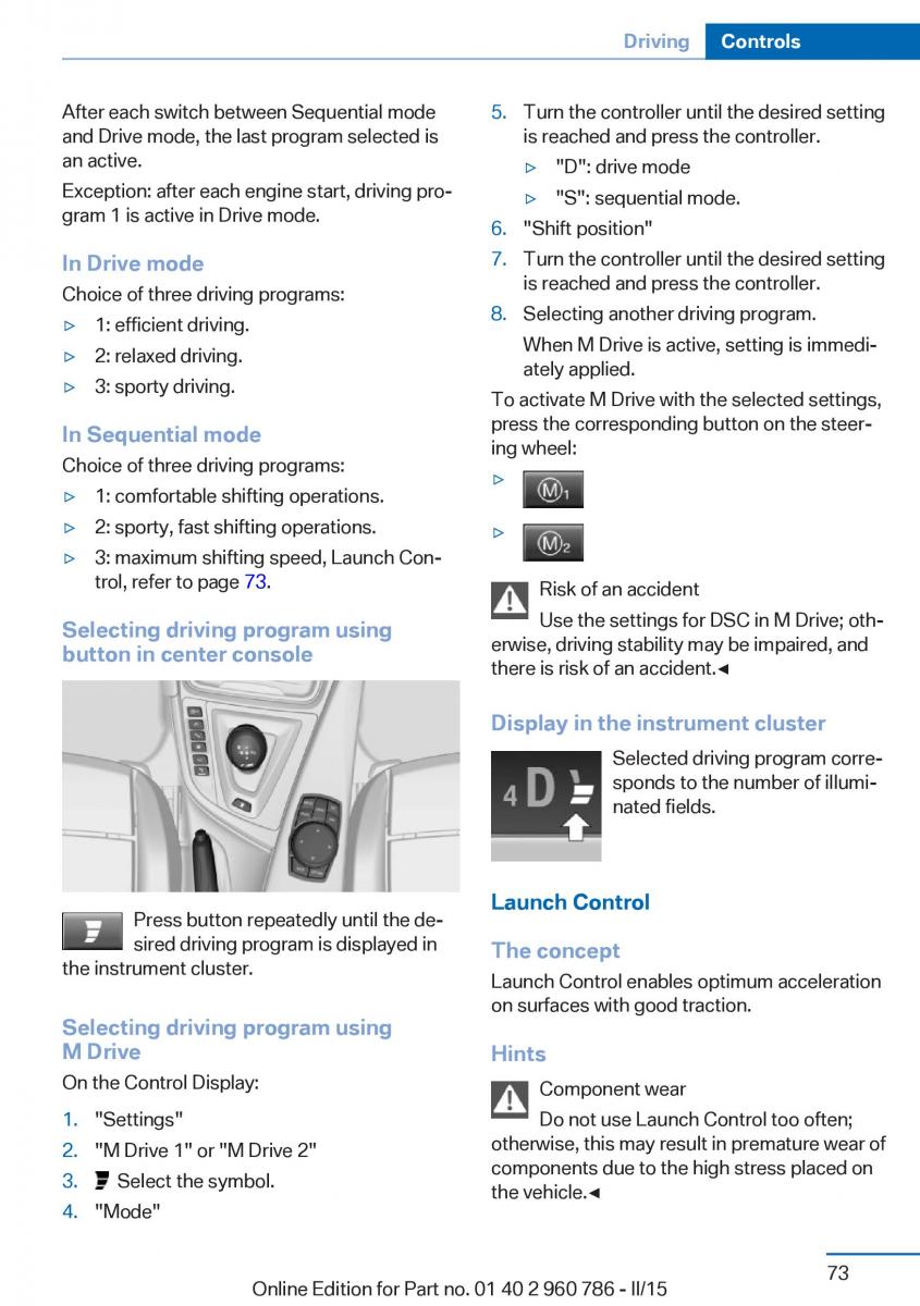 BMW M4 F82 F84 Coupe M Power owners manual / page 77