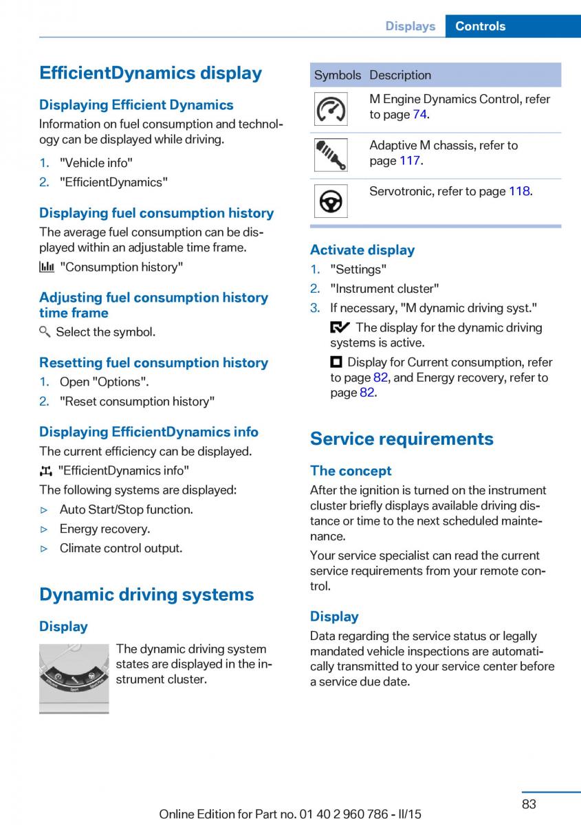 BMW M4 F82 F84 Coupe M Power owners manual / page 87