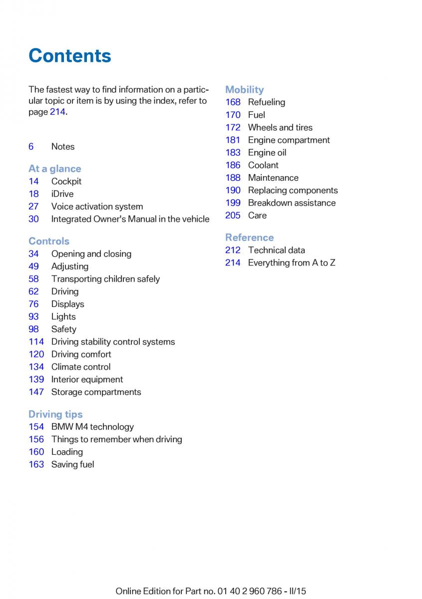 BMW M4 F82 F84 Coupe M Power owners manual / page 9