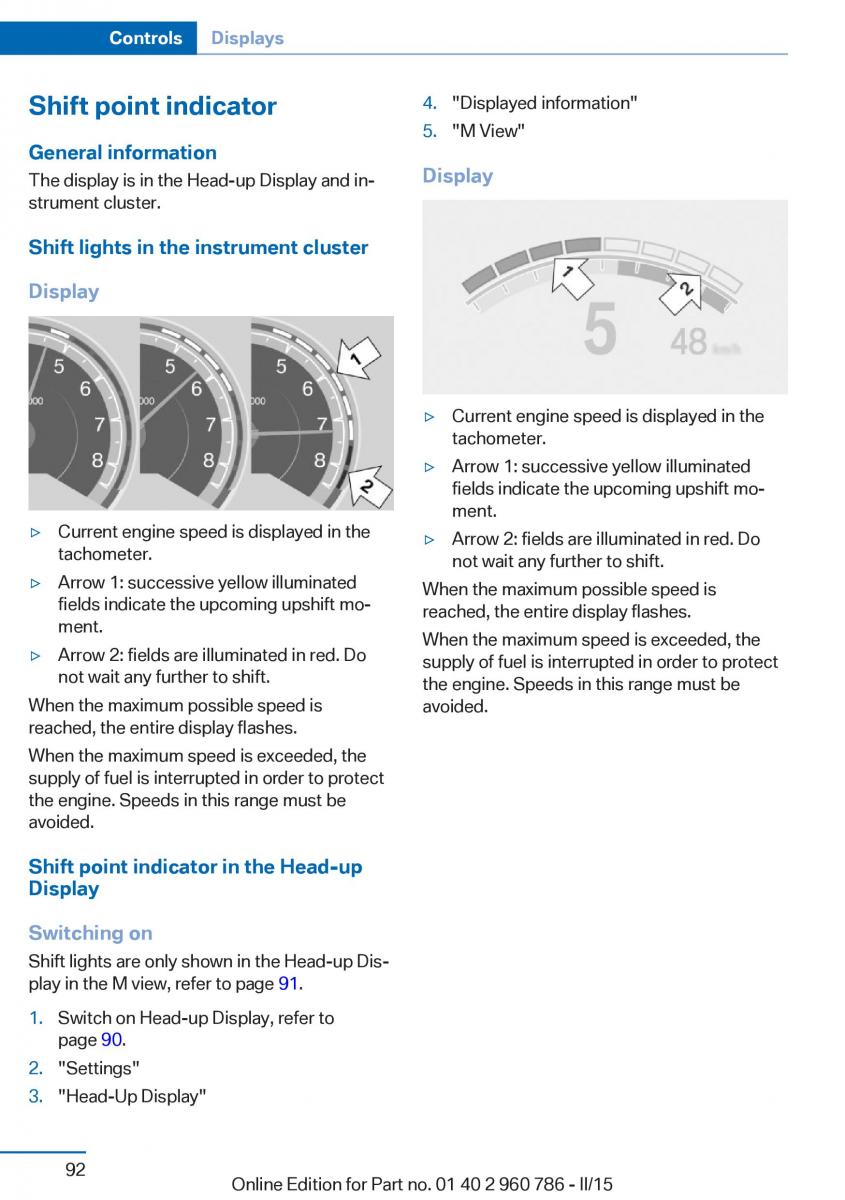 BMW M4 F82 F84 Coupe M Power owners manual / page 96