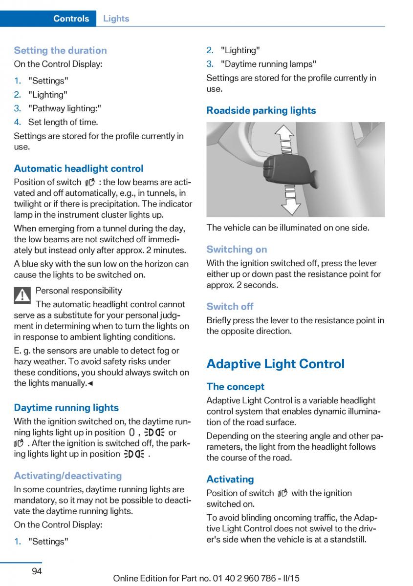 BMW M4 F82 F84 Coupe M Power owners manual / page 98