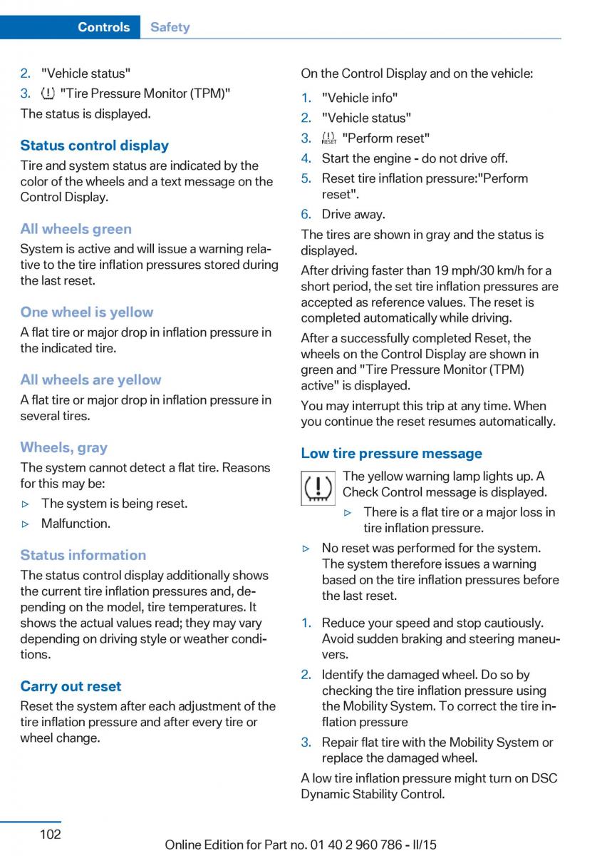 BMW M4 F82 F84 Coupe M Power owners manual / page 106