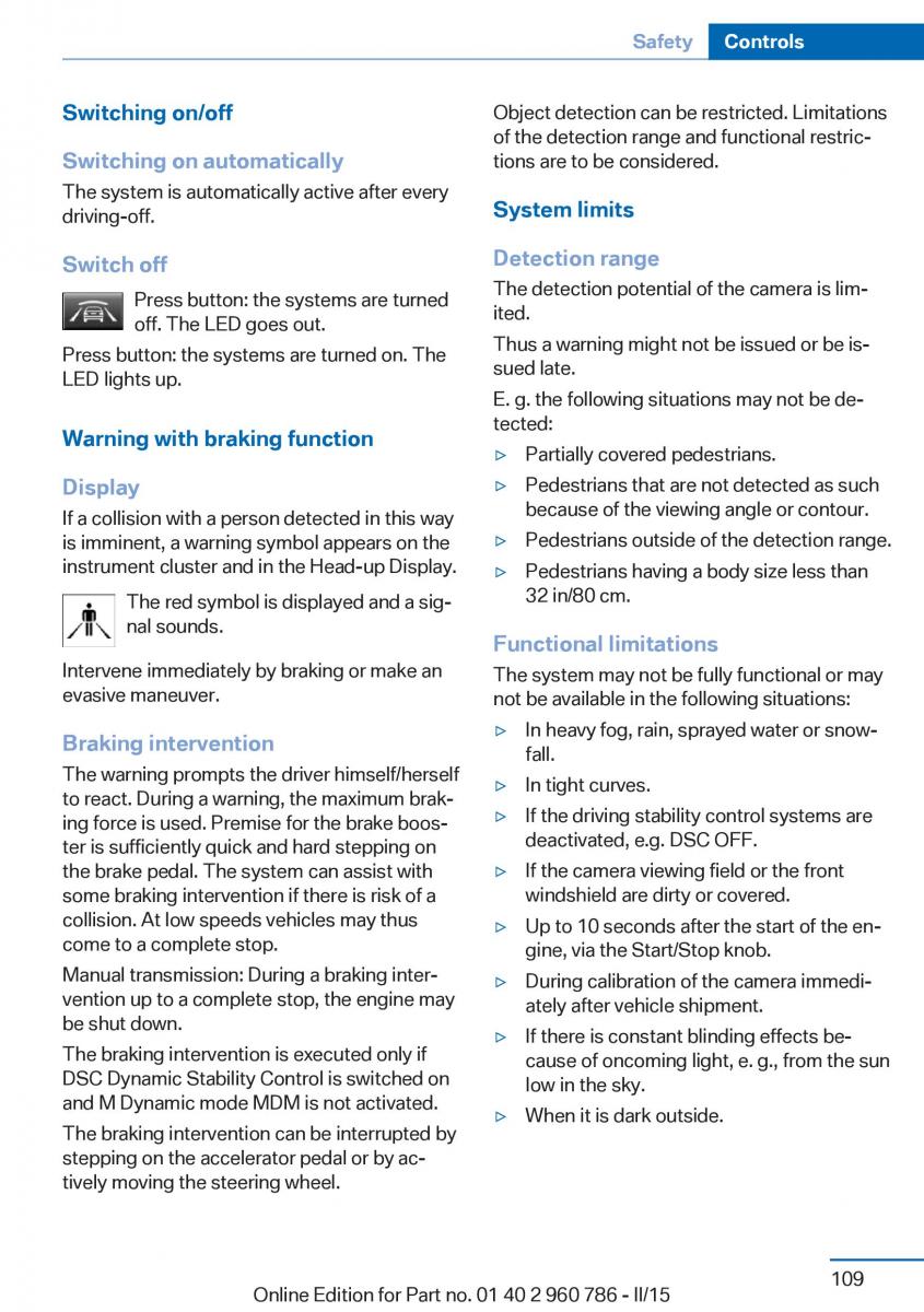 BMW M4 F82 F84 Coupe M Power owners manual / page 113