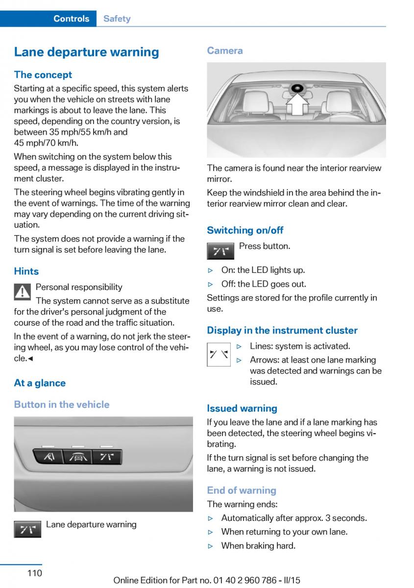 BMW M4 F82 F84 Coupe M Power owners manual / page 114