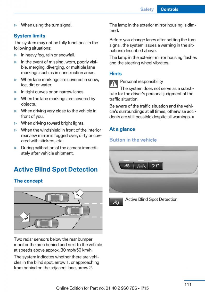 BMW M4 F82 F84 Coupe M Power owners manual / page 115