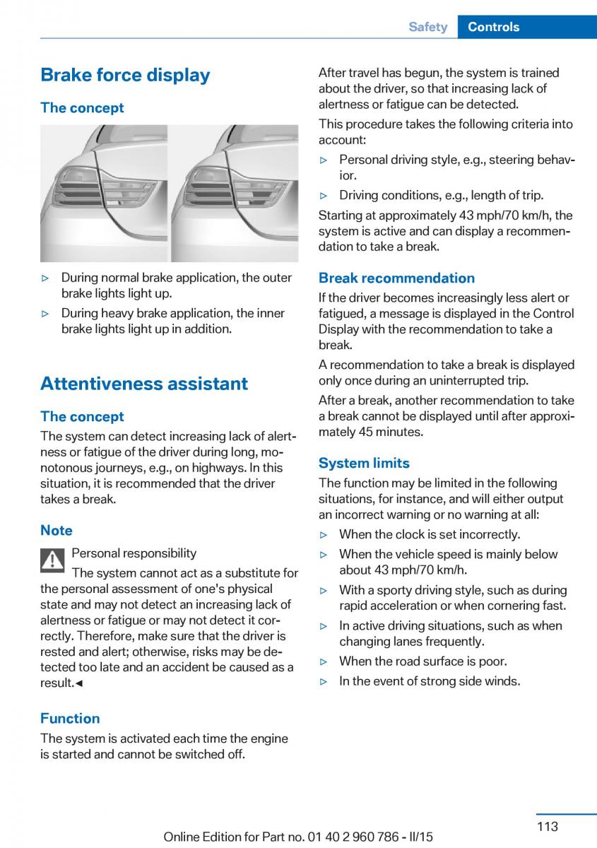 BMW M4 F82 F84 Coupe M Power owners manual / page 117