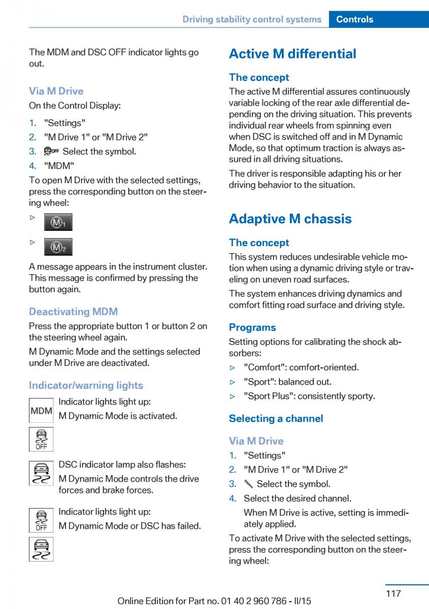 BMW M4 F82 F84 Coupe M Power owners manual / page 121