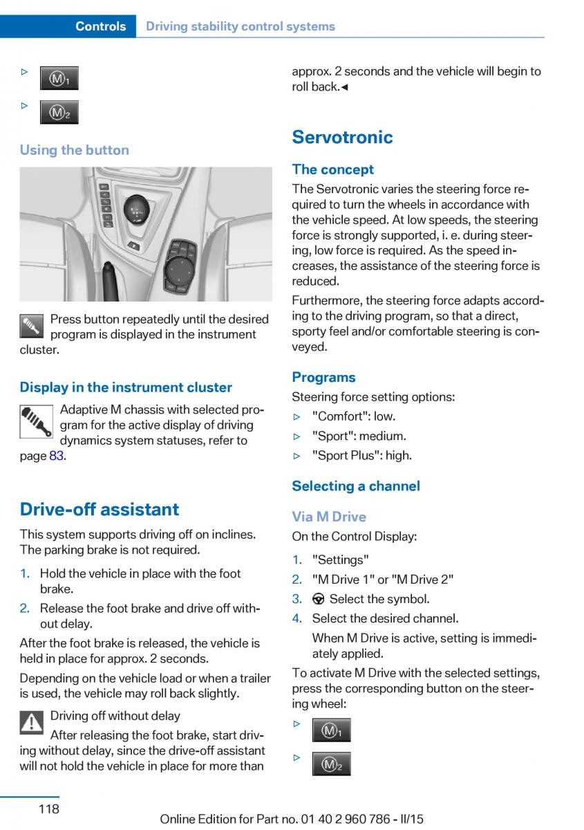 BMW M4 F82 F84 Coupe M Power owners manual / page 122