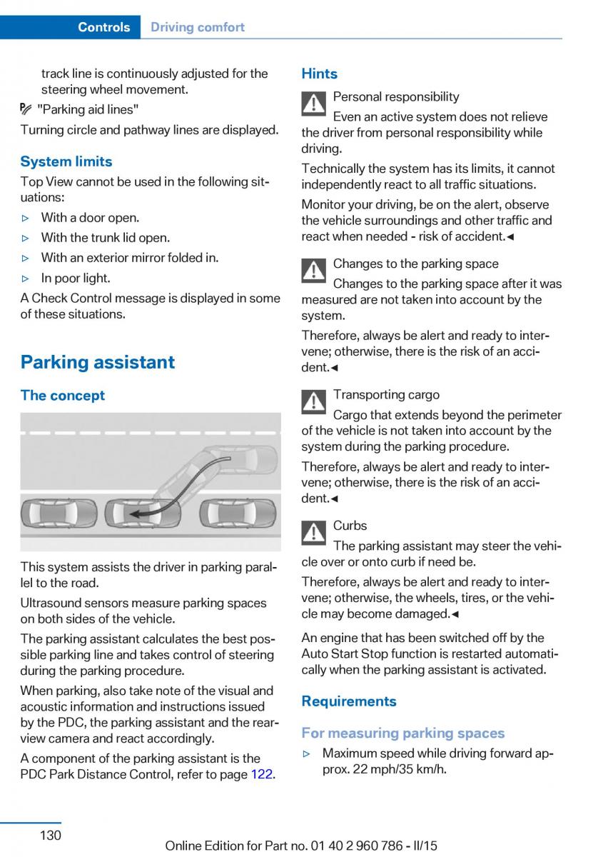 BMW M4 F82 F84 Coupe M Power owners manual / page 134