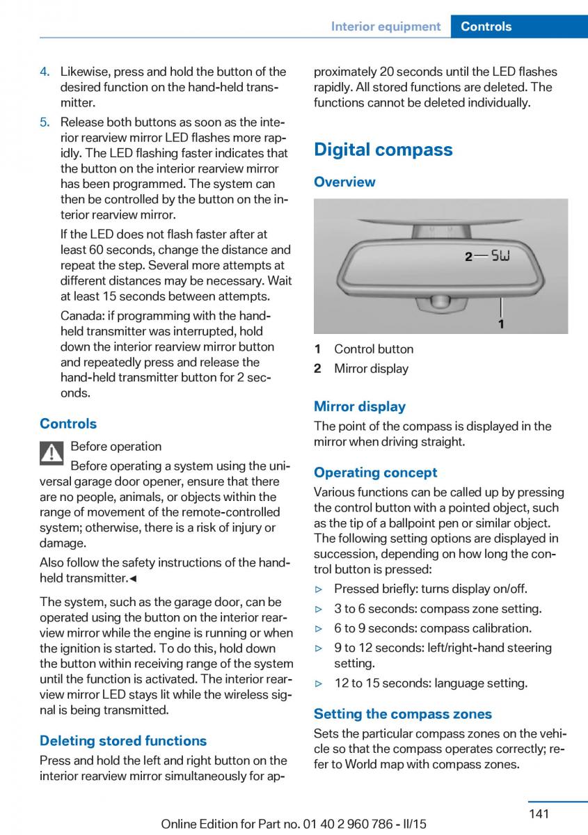 BMW M4 F82 F84 Coupe M Power owners manual / page 145