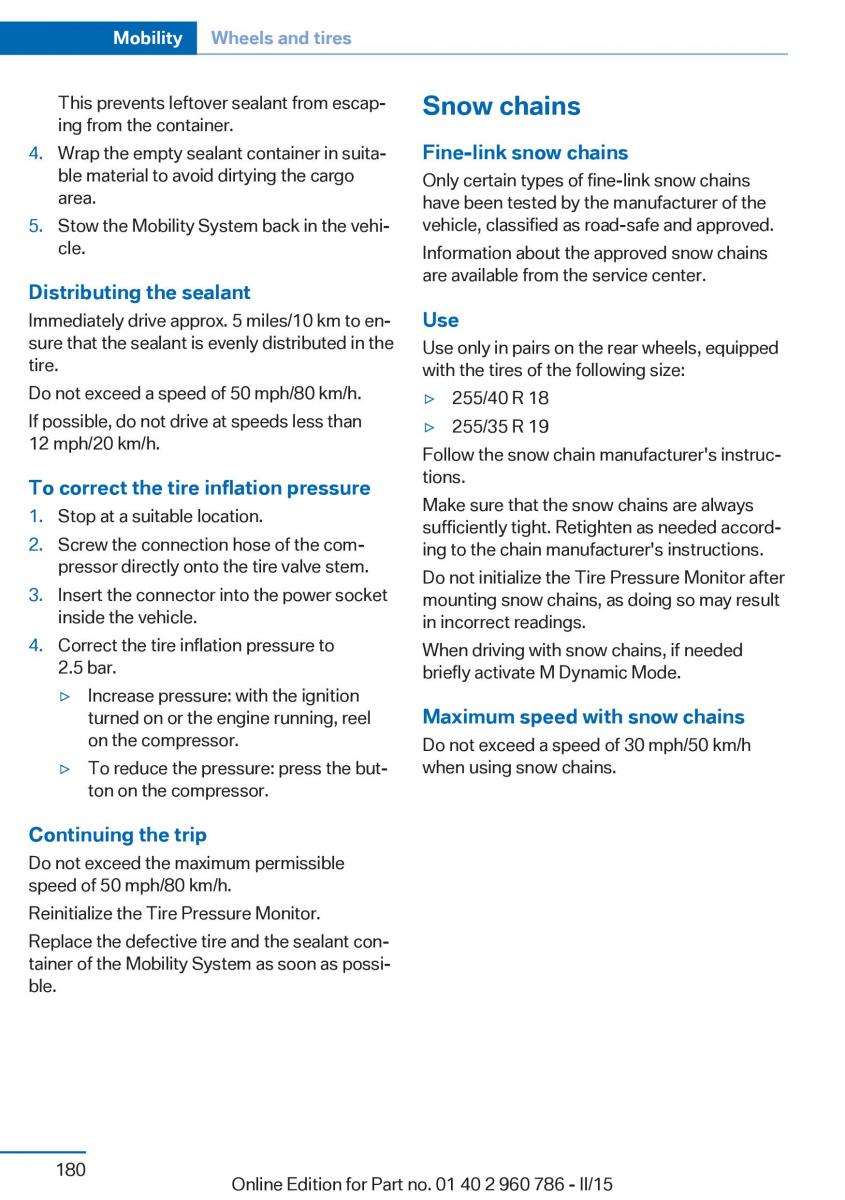 BMW M4 F82 F84 Coupe M Power owners manual / page 184