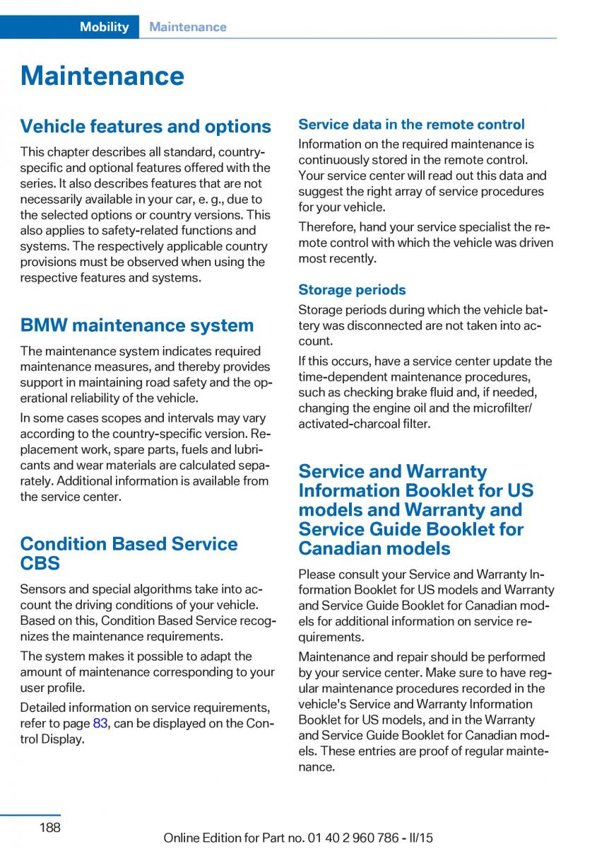 BMW M4 F82 F84 Coupe M Power owners manual / page 192