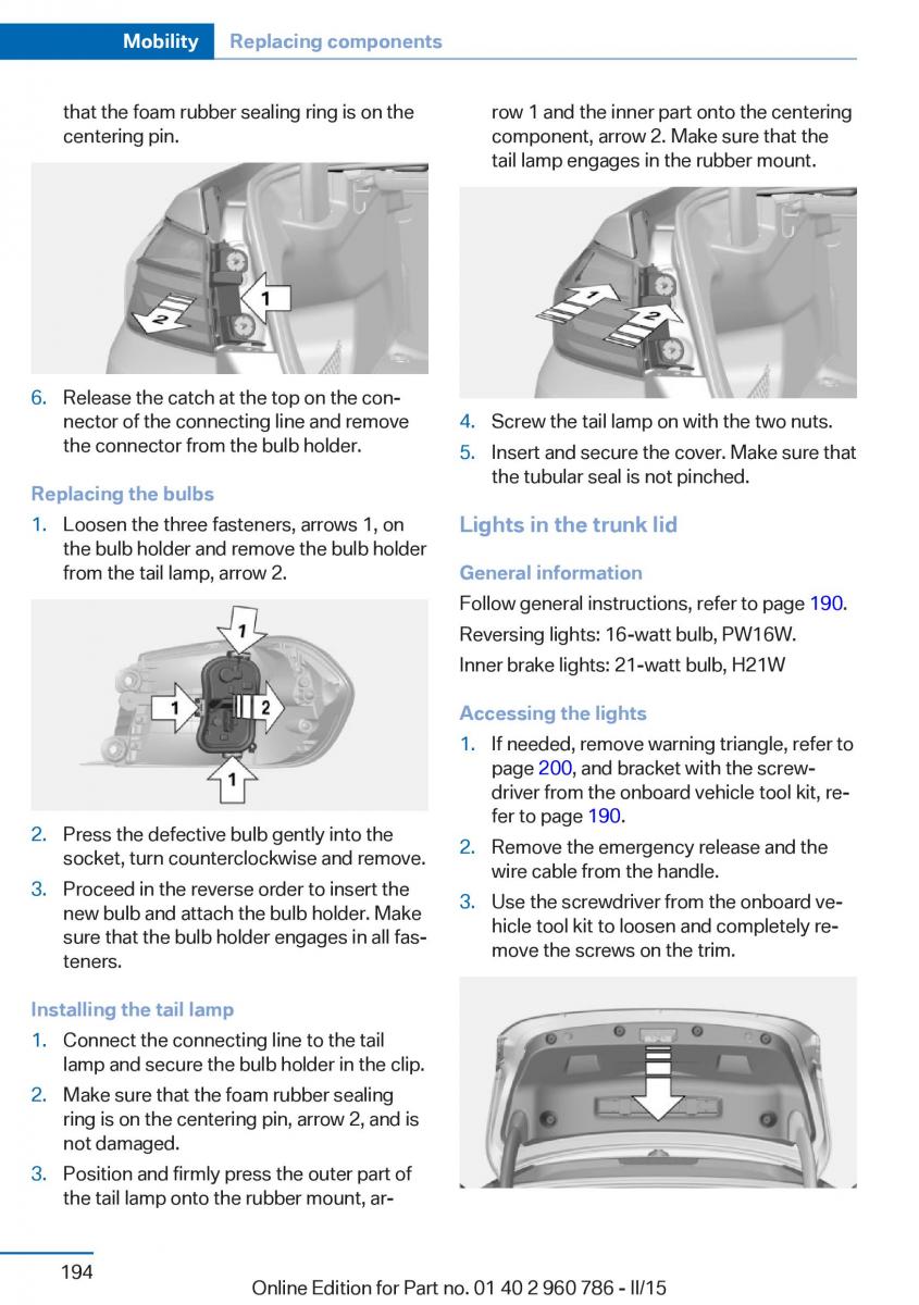 BMW M4 F82 F84 Coupe M Power owners manual / page 198