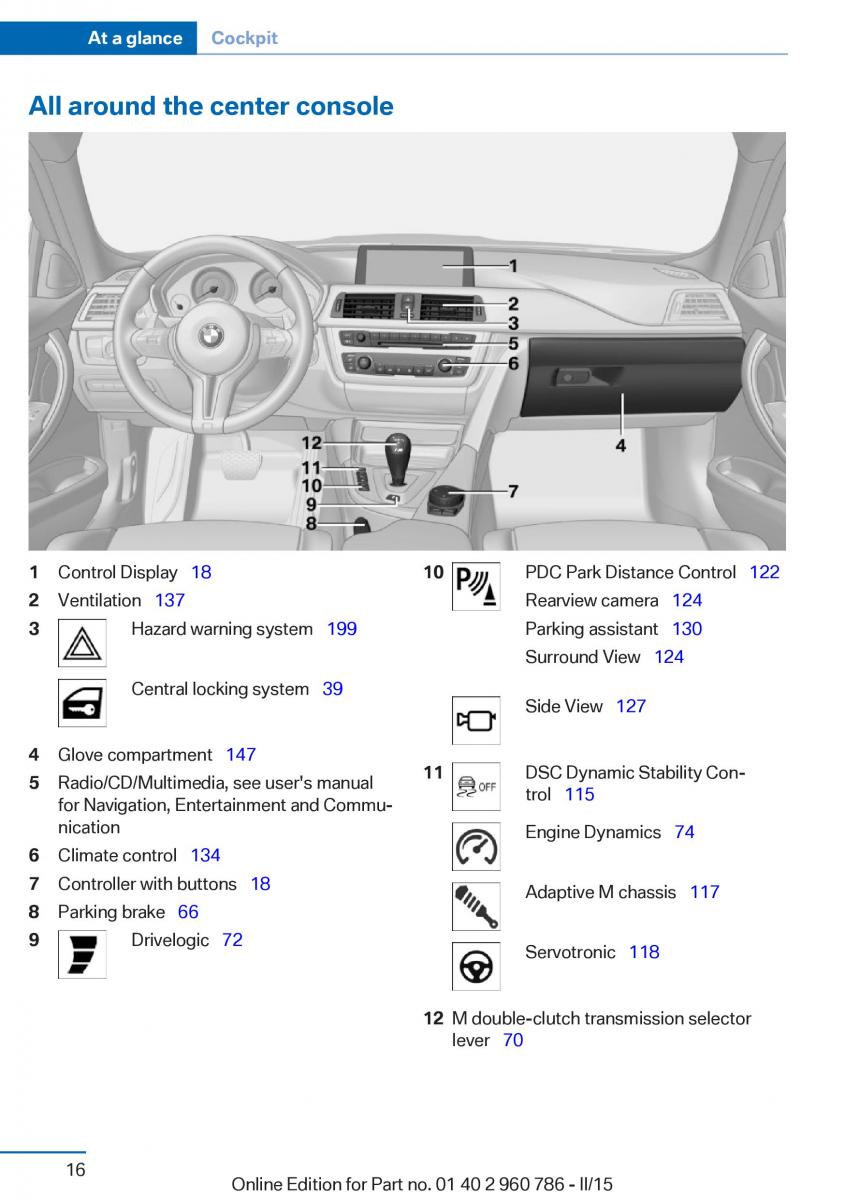 BMW M4 F82 F84 Coupe M Power owners manual / page 20