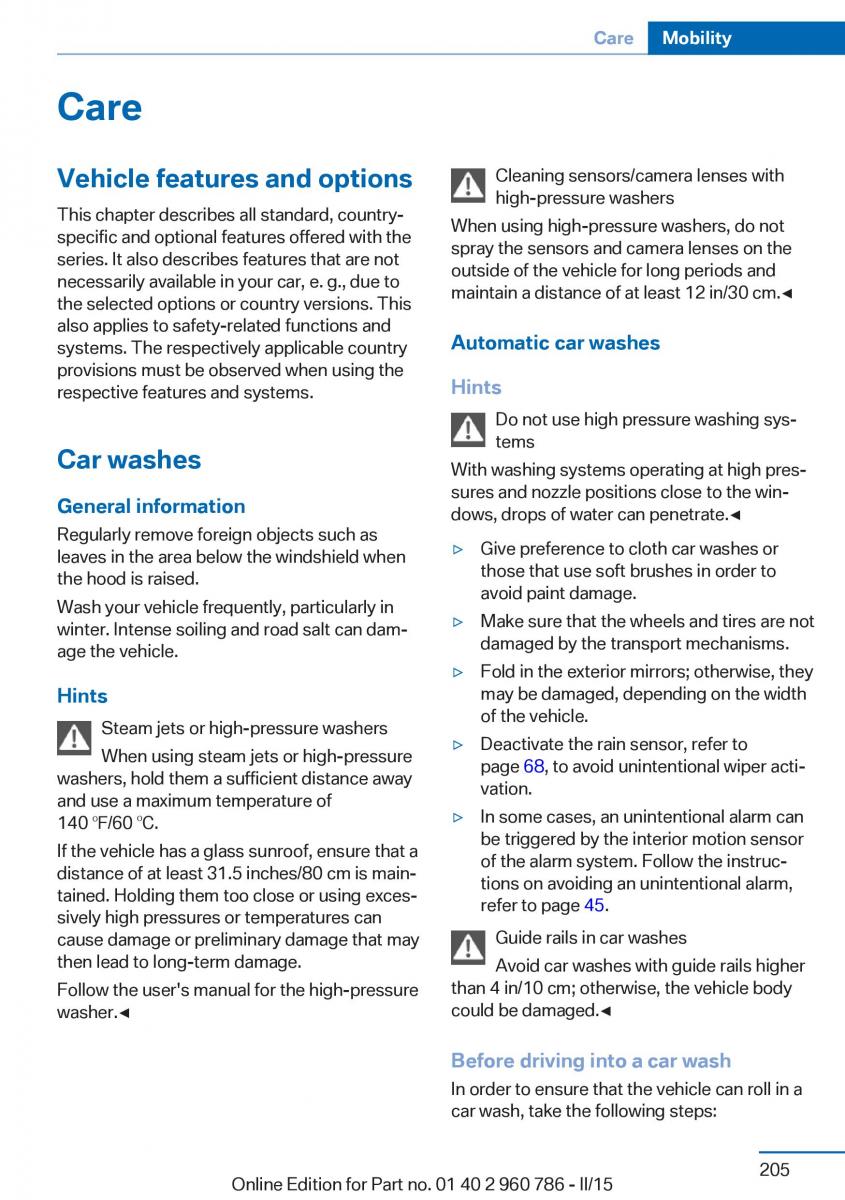 BMW M4 F82 F84 Coupe M Power owners manual / page 209