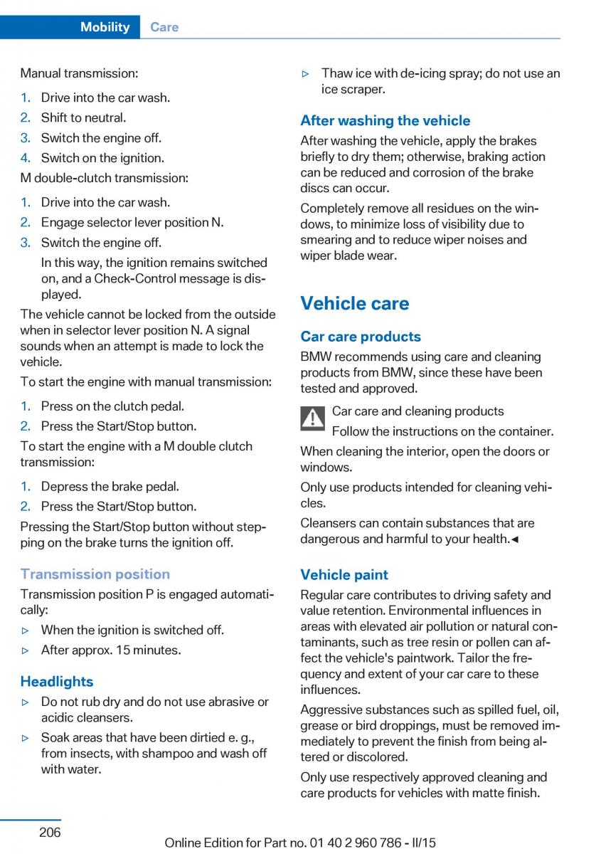 BMW M4 F82 F84 Coupe M Power owners manual / page 210