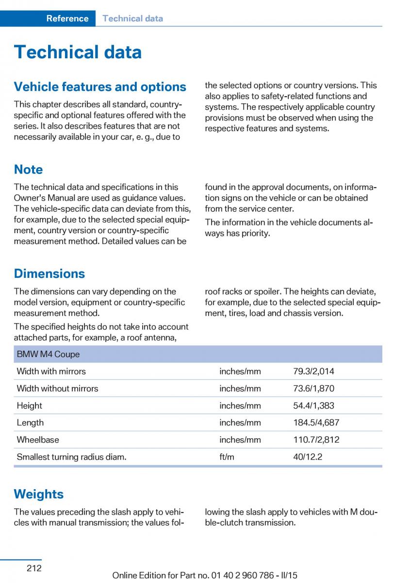 BMW M4 F82 F84 Coupe M Power owners manual / page 216