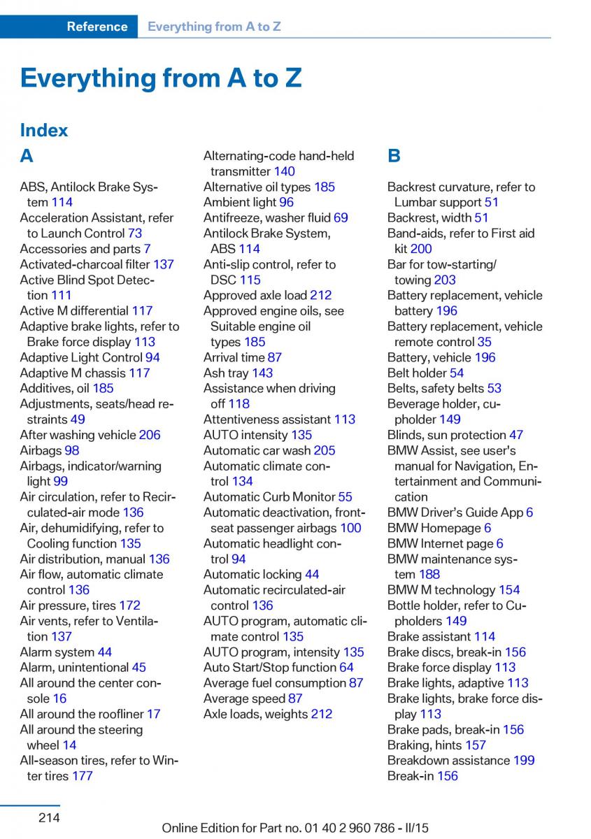 BMW M4 F82 F84 Coupe M Power owners manual / page 218