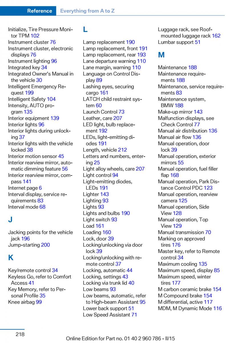 BMW M4 F82 F84 Coupe M Power owners manual / page 222