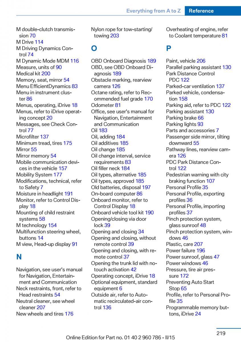 BMW M4 F82 F84 Coupe M Power owners manual / page 223