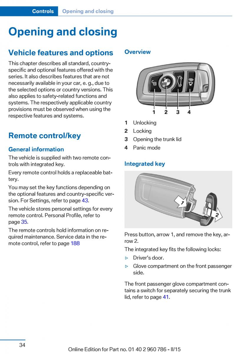 BMW M4 F82 F84 Coupe M Power owners manual / page 38