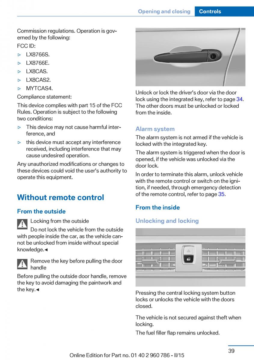 BMW M4 F82 F84 Coupe M Power owners manual / page 43