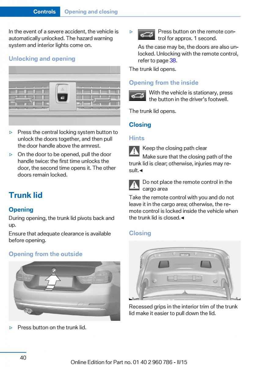 BMW M4 F82 F84 Coupe M Power owners manual / page 44