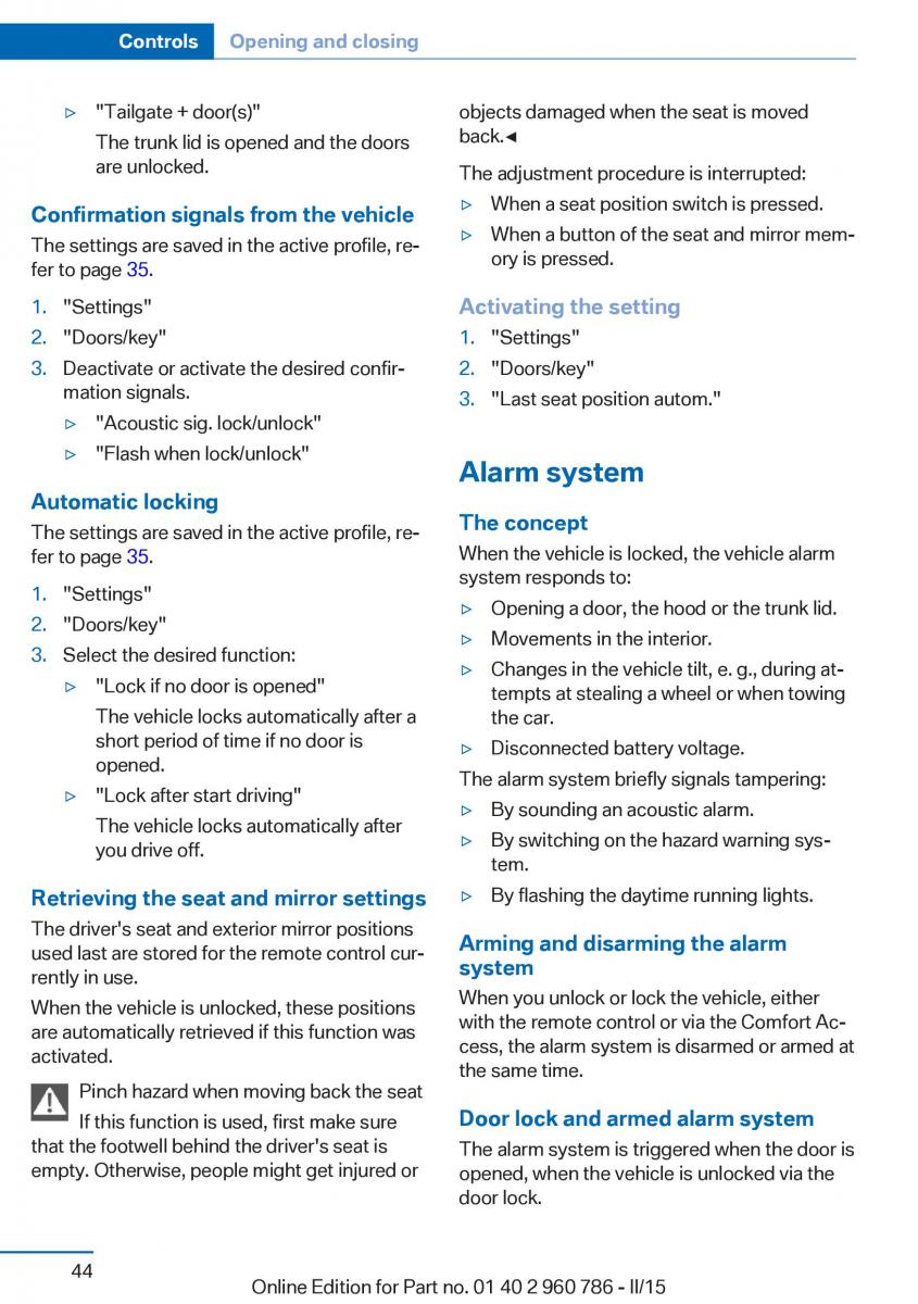 BMW M4 F82 F84 Coupe M Power owners manual / page 48