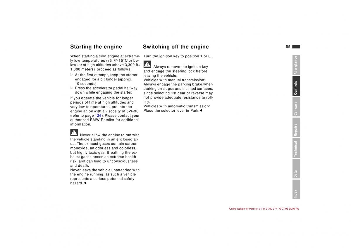 BMW 3 E36 owners manual / page 56