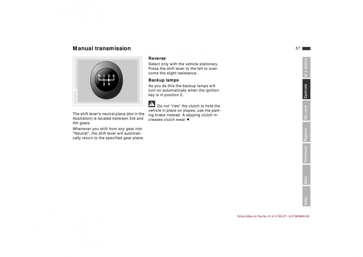 BMW 3 E36 owners manual / page 58